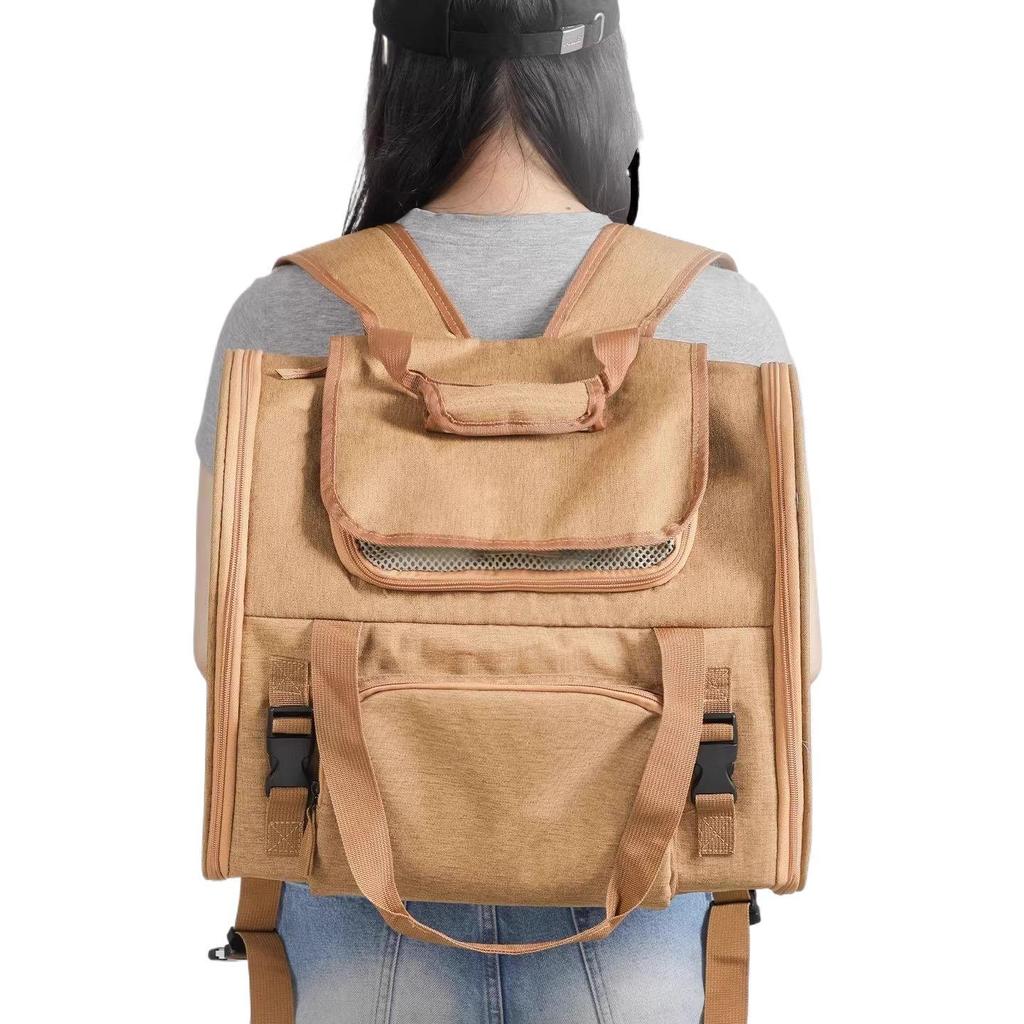 Expandable Breathable Pet Backpack: Large Capacity, Double Shoulder & Handheld for Dogs and Cats