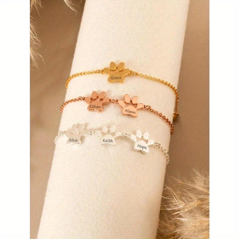 1pc Engraved Paw Print Bracelet, Personalized Dog Paw Bracelet with Name Gift for Pet Lovers, 1-3 Names Pet Memorial Gift