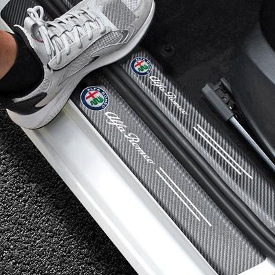 Car with Logo Door Carbon Fiber Sill Protector Stickers For Alfa Romeo Giulia Stelvio Giulietta 159 147 156 166 Car Accessories