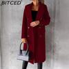 BITCED Women's Spring Coat - Versatile Wool-Blend Trench Coat Solid Colour Long-Sleeved Double-Breasted Style with Slash Pockets