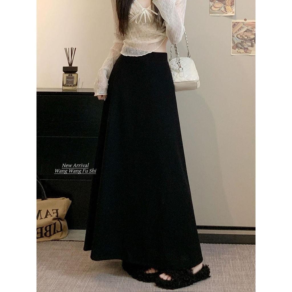 Korean Style High-Waisted Plus-Velvet Midi Skirt for Women - 2025 Autumn/Winter Elastic Waist Slimming Straight Skirt