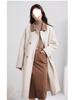Women's Elegant Beige Woolen Mid-Length Coat, 2025 Winter French Casual, Petite Plus, Thick Outerwear