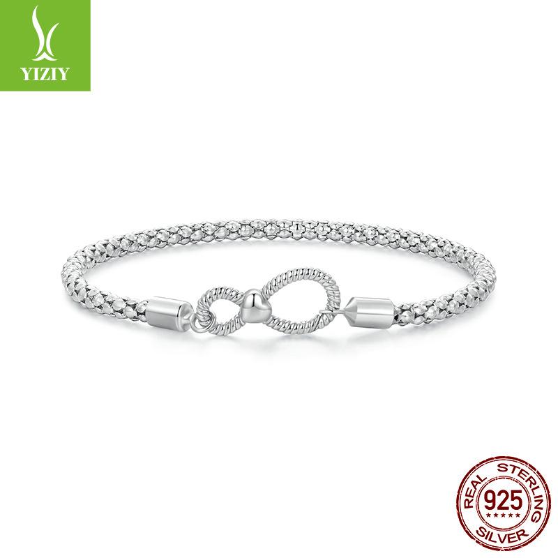 

925 Sterling Silver Infinite Symbol Basic Bracelet, Creative Design Versatile Button Head Can Be Worn Alone Bracelet 17