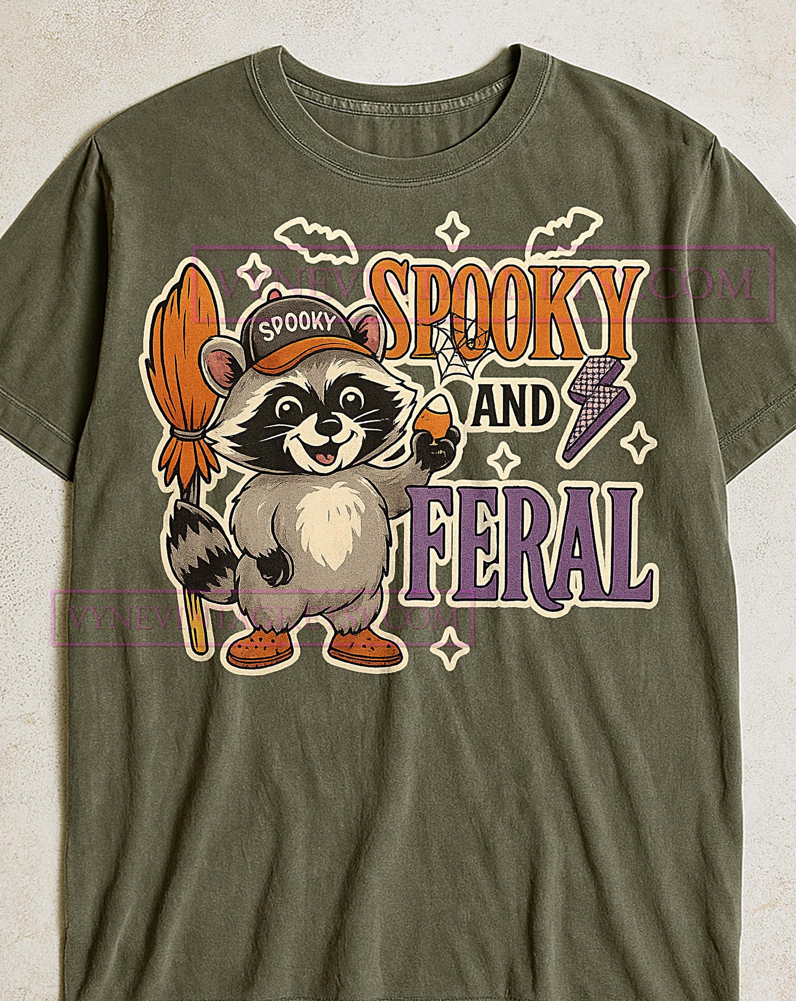 Spooky And Feral T-Shirt, Raccoon Halloween Meme Tee, Satirical Vintage Graphic, Humorous Spooky Lover Gift, Quirky Tee S