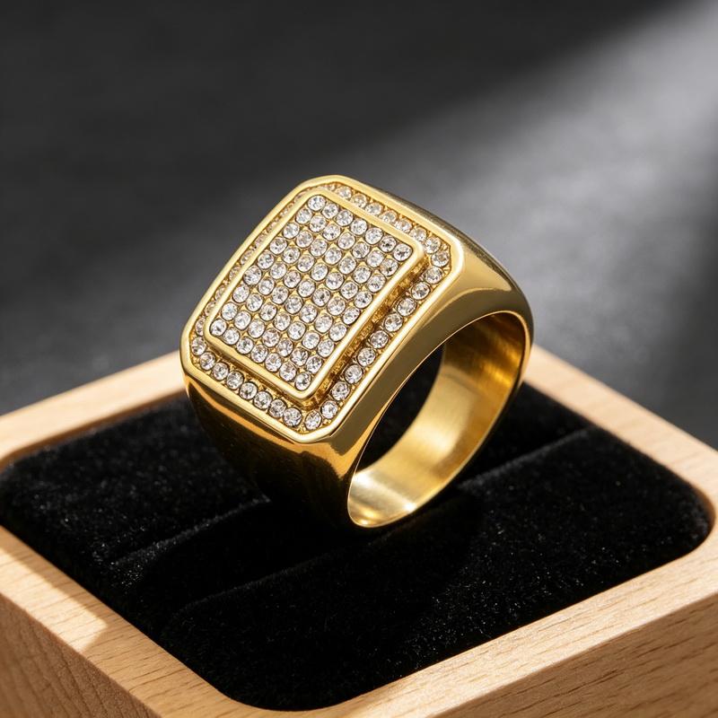 Kalen Men's Larger Square Ring High Quality Full CZ Crystals Stainless Steel Jewelry Male Charm Finger Anillos Women‘s Accessory