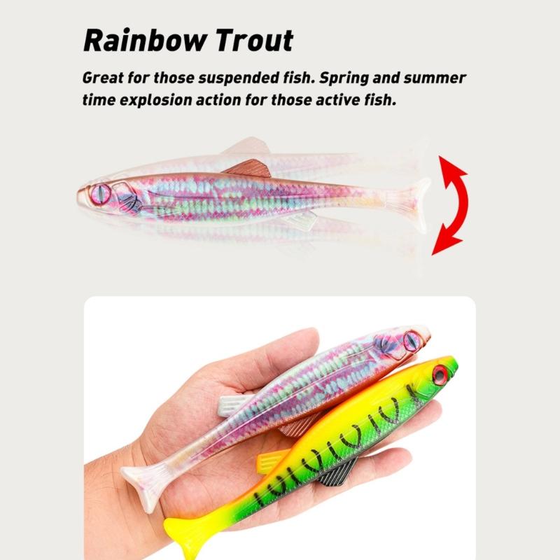 190mm 63g Soft Fishing Lures with T Shape Tail, Simulation Fishing Swimbaits Artificial Baits Slow Sinking Fish Lures