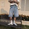 American Retro Washed Cat Whisker Pattern Burr Edge Straight Jeans Men's and Women's High Street Loose Casual Five-point Pants