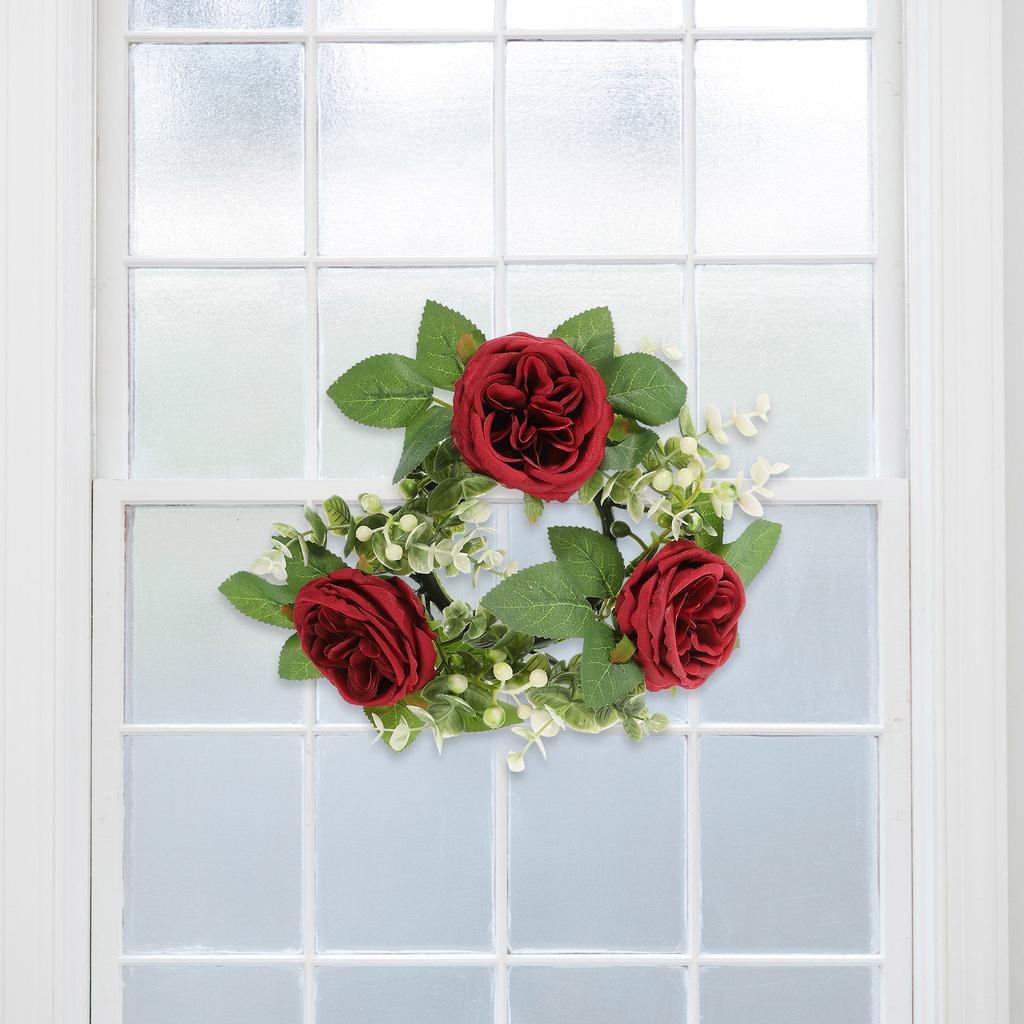 Ring Wreath with Realistic Artificial Roses Leaves for Party Decoration Wall Door Table Use Wedding Table Centerpiece