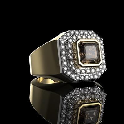Two Tone Men's Ring Champagne Diamond Men's Ring