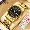Ofns 7108 Luxury Fashion Men's Full Stanless Steel Quartz Business Watch Double Calendar With Diamond Inlaid Waterproof Luminous