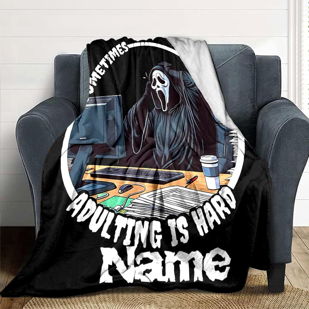 Custom Name Grim Reaper Humor Party Blanket For Couch Bed Plush Cozy Fuzzy Blanket Super Soft Warm Blankets For Fall And Winter 0916130