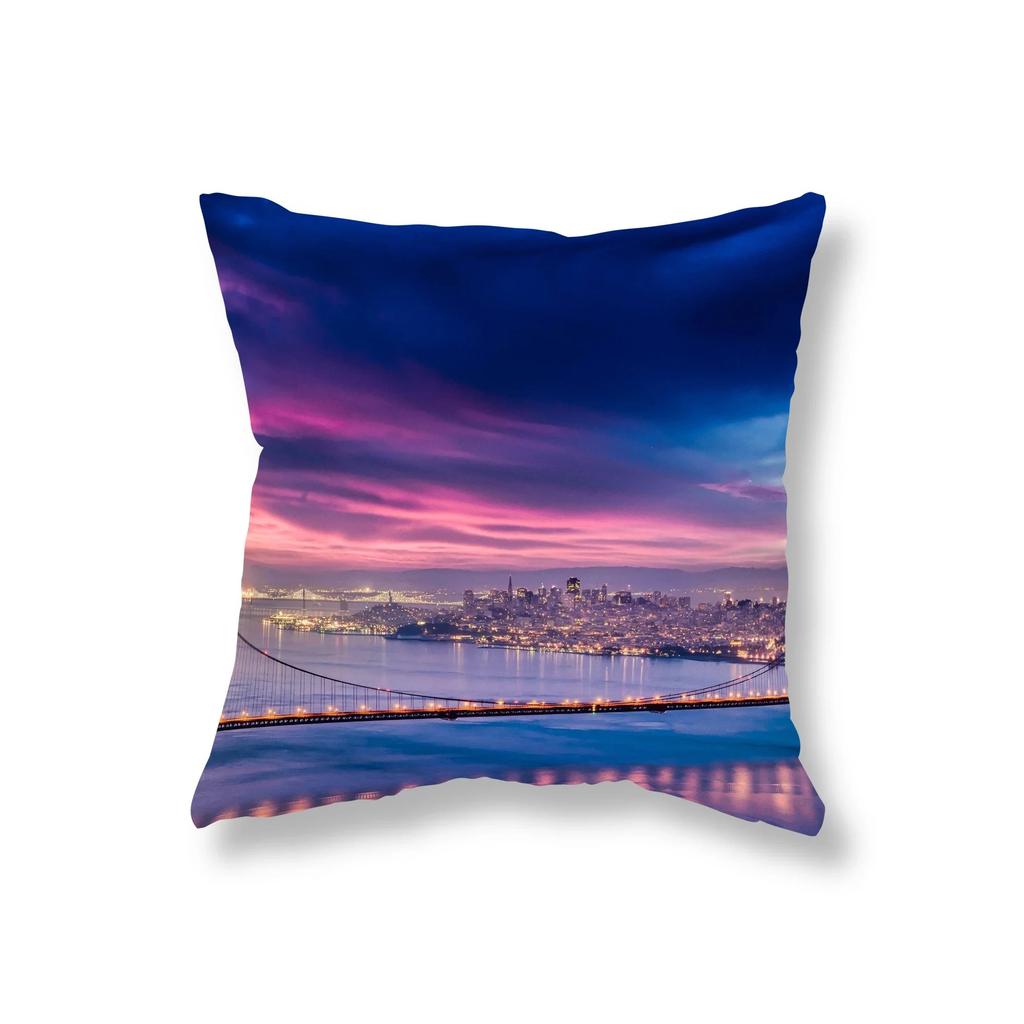 Sofa Decoration Office Game Chair Cushion Room Bedside Home City Building Scenery Night View Pillowcase