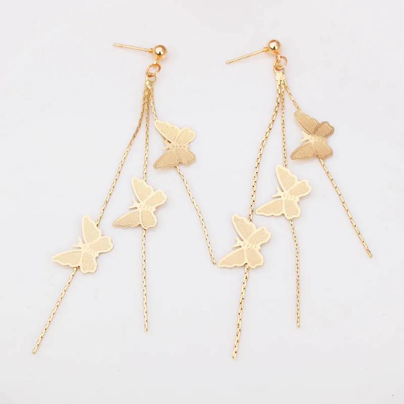 

Очаровательные корейские висячие серьги с длинной кисточкой и бабочкой, темпераментные висячие серьги-капли в виде бабочки для женщин, золотые ювелирные изделия, подарки серебряный