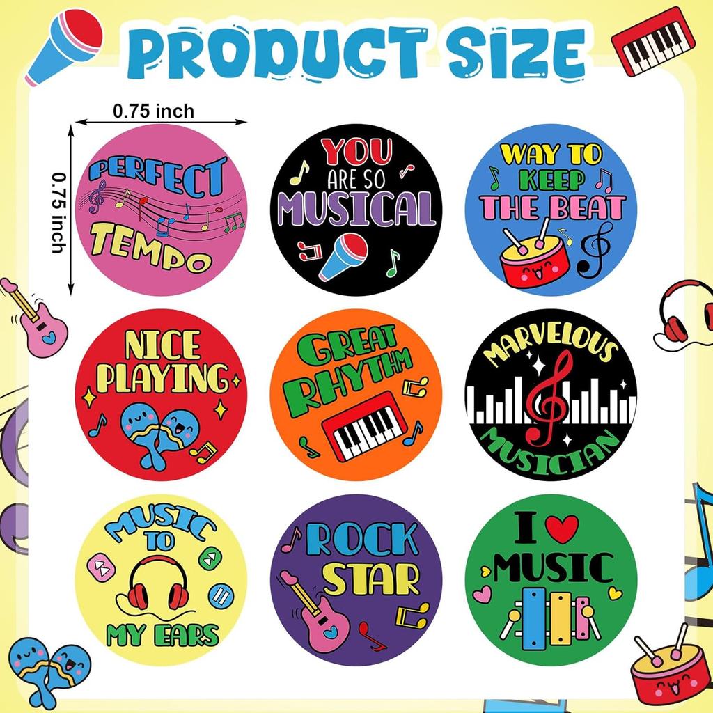 Eersida 900 Pcs Music Teacher Reward Stickers Set trument Themed Motivational Stickers Music Themed Label Supplies for Student Incentives 0.75 Inches