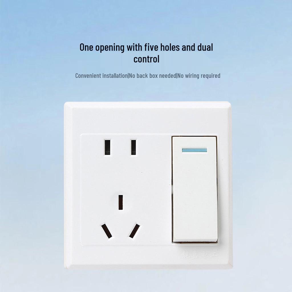 Surface-Mounted Multi-Hole Wall Socket with Switch Panel, 5-Hole, Single/Double Pole, 1-Gang, for Household Surface Wiring.