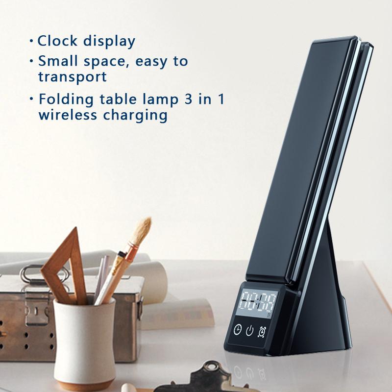 Multifunctional Table Desk Lamp with Wireless Charger Indoor Reading Folding Light With Clock for Phone for Smart Watch 2025
