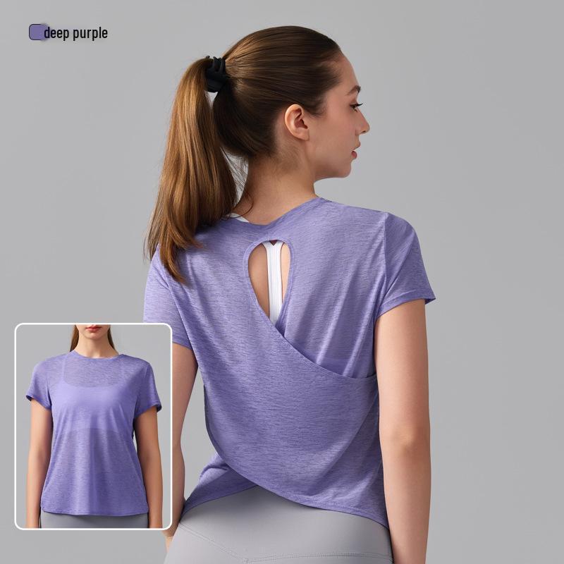 T-shirt da Yoga da Donna Traspirante con Schiena Vuota - Manica Corta Leggera per Danza, Fitness e Corsa