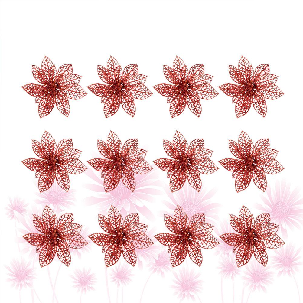 12 st Konstgjord Julgran Blomma Blixt Ihålig Ornament Prydnad