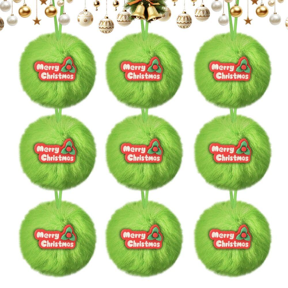 Plush Furry Christmas Ball Lime Green 6cm Christmas Tree Decoration Ball DIY with Bow Christmas Hanging Decorations New Year