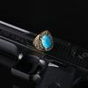 Unisex Turquoise Inlaid Ring Men Women Rhinestone Retro Ring Jewelry for Party