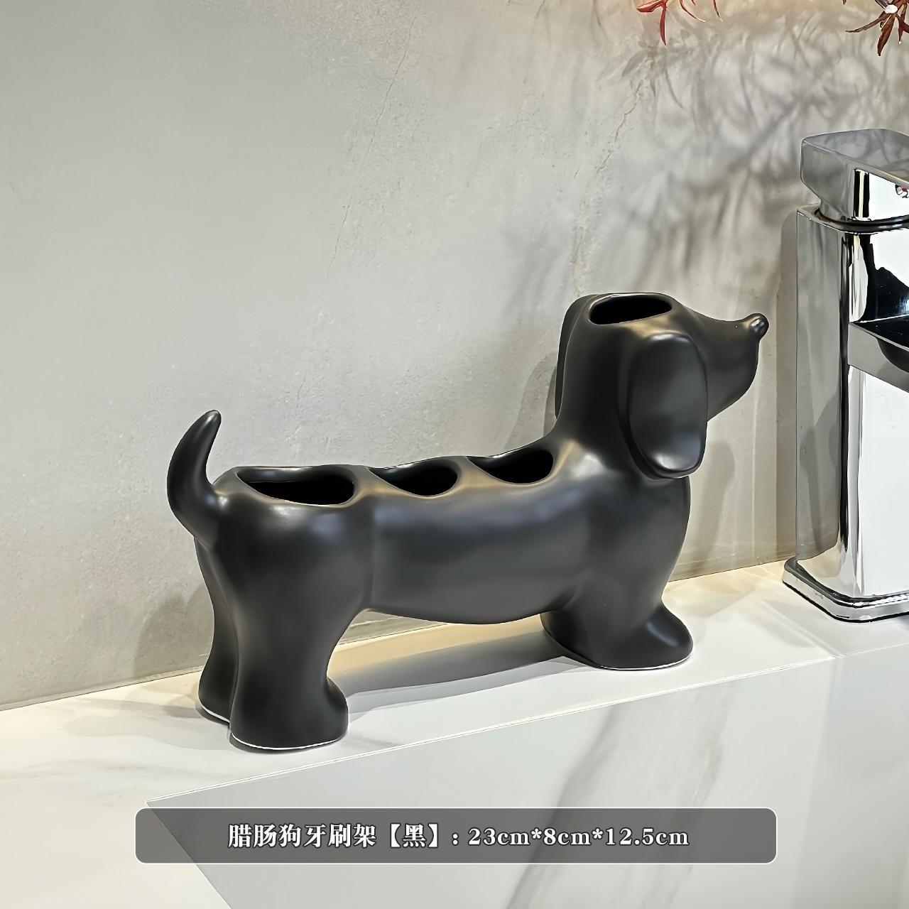 

Dachshund Ceramic Electric Toothbrush Holder Storage Rack Bathroom Sink Washstand Toothpaste Toothbrush Base Bathroom Decoration чорний