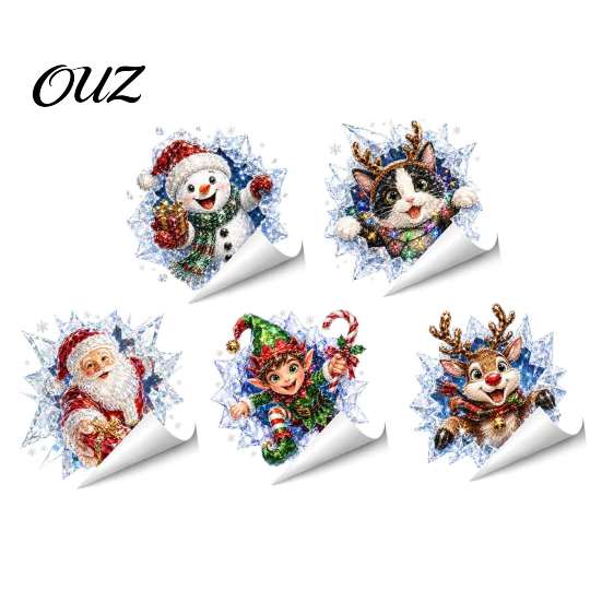 Odorless Wall Decals 3D Christmas Static Window Clings, Santa Snowman Reindeer Glass Stickers, Easy Peel Stick Decor PVC Holiday for Home Party