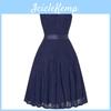 Elegant Round Neck Sleeveless Lace Stitching Retro Dress With A Large Belt And Slim Swing Skirt