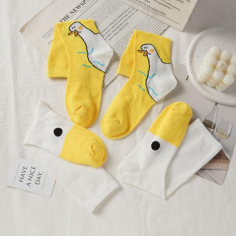 Summer Cartoon Duck Mid Cotton Socks Sweat Absorbent Cute Boneless Long Socks