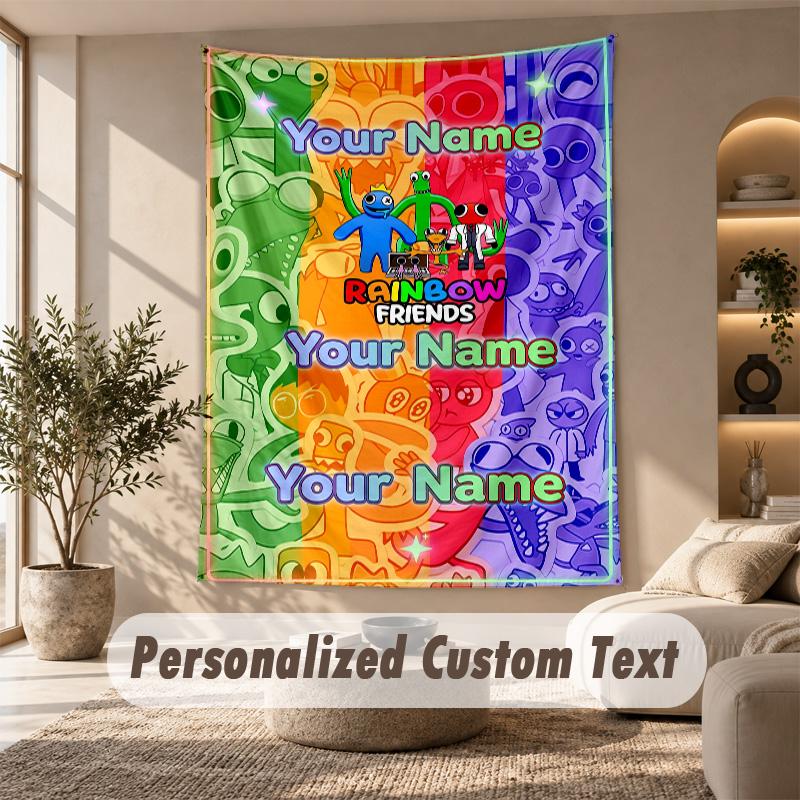 Rainbow Friends Tapestry, Personalized Custom Text, Wall Hanging Tapestry For Living Room Home Wall Decor