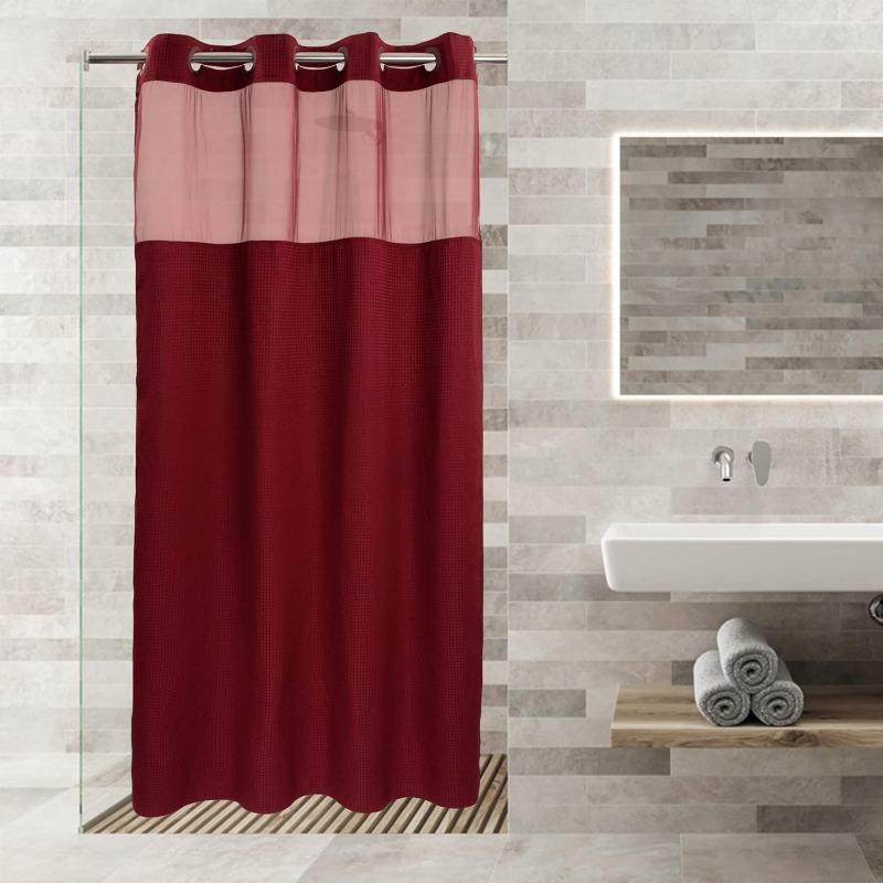 No Hooks Required Dotted Waffle Weave Shower Curtain with Snap In Liner - 71W X 74H,Hotel Grade,Spa Like Bath Curtain,Gray