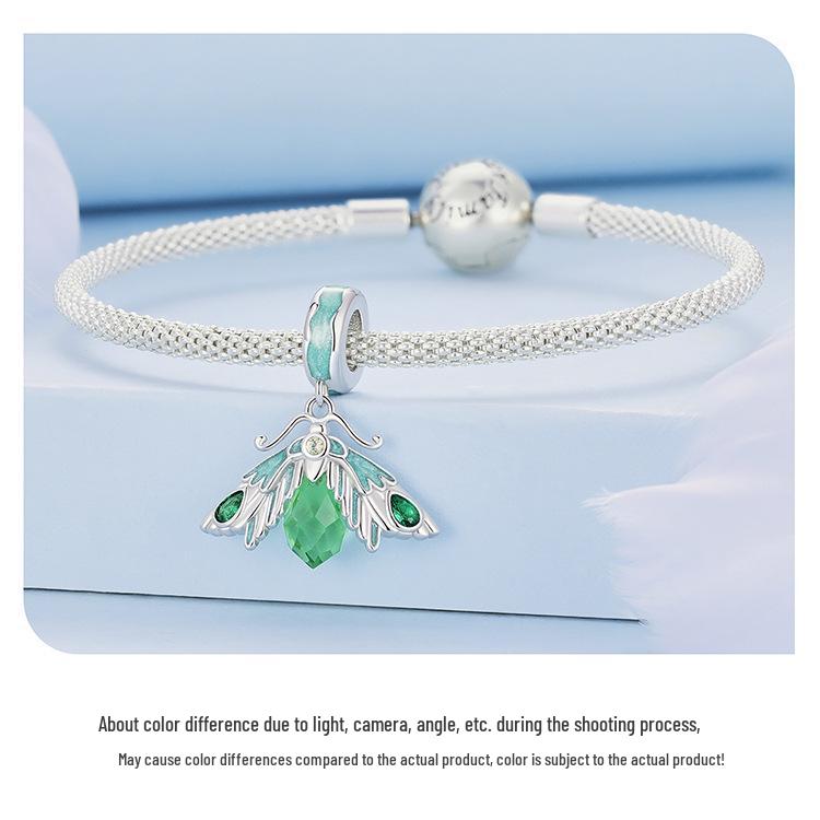 Ziyun Green Oil-Dripping Moth S925 Silver Necklace, Bracelet & Pendant Set