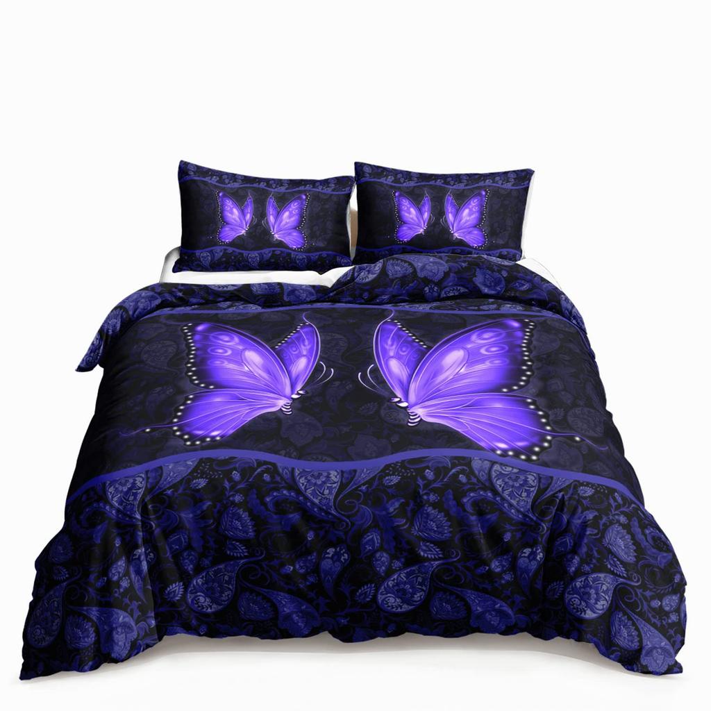 Bettbezug Lila Traum Schmetterling Rose Bettwäsche Digitaldruck Dreiteiliges Set Für Schlafzimmer