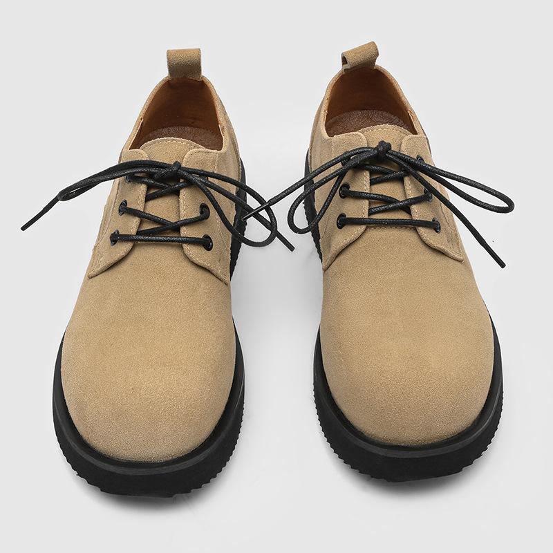 Big head derby shoes men's platform heightening shoes American retro low-top shoes beige, khaki