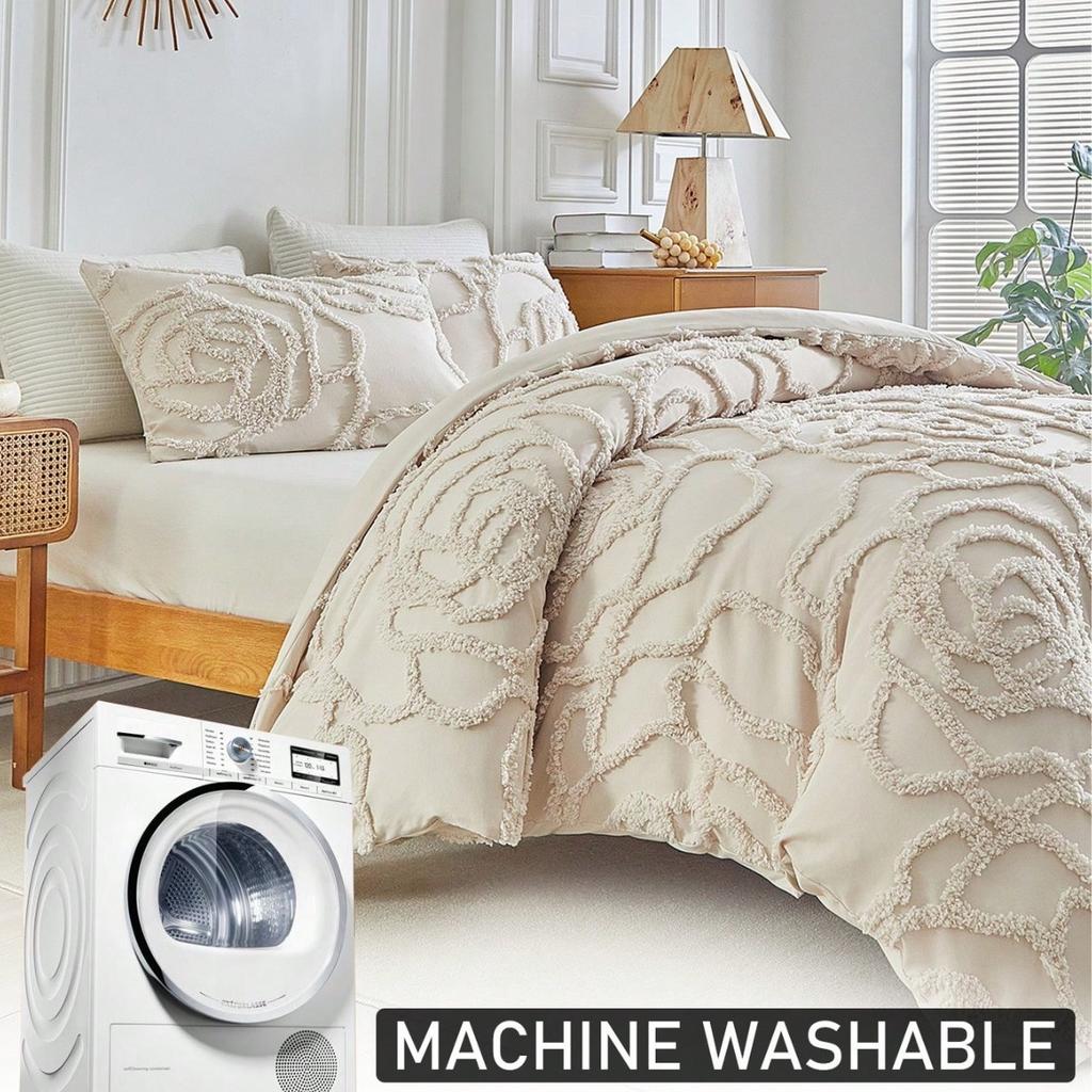 3D Rose Floral Tufted Duvet Cover Set High Quality Microfiber Bedding Set King Queen Size Soft Luxury Quilt Cover Pillowcases