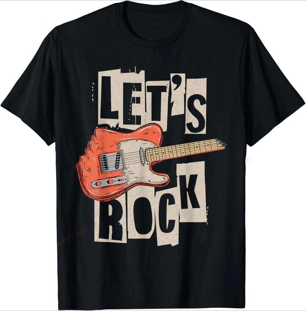 Lets Rock Electric Guitar Music Lover Band Guitarist Retro TShirt Unisex Summer Tshirt Fashion Causal T Shirt Tees