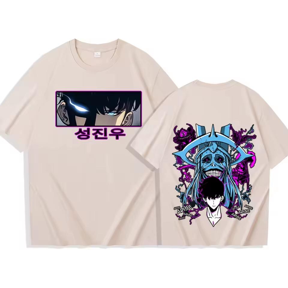 Anime Solo Leveling Sung Jinwoo T-Shirts Men Unisex Harajuku O-Neck Short Sleeve Shirts High Quality T Shirt Male Graphic Shirts
