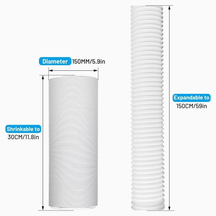 Exhaust Hose for Mobile Air Conditioner 150 Mm Diameter, Extendable 30–150 Cm, Counter-clockwise Thread, White