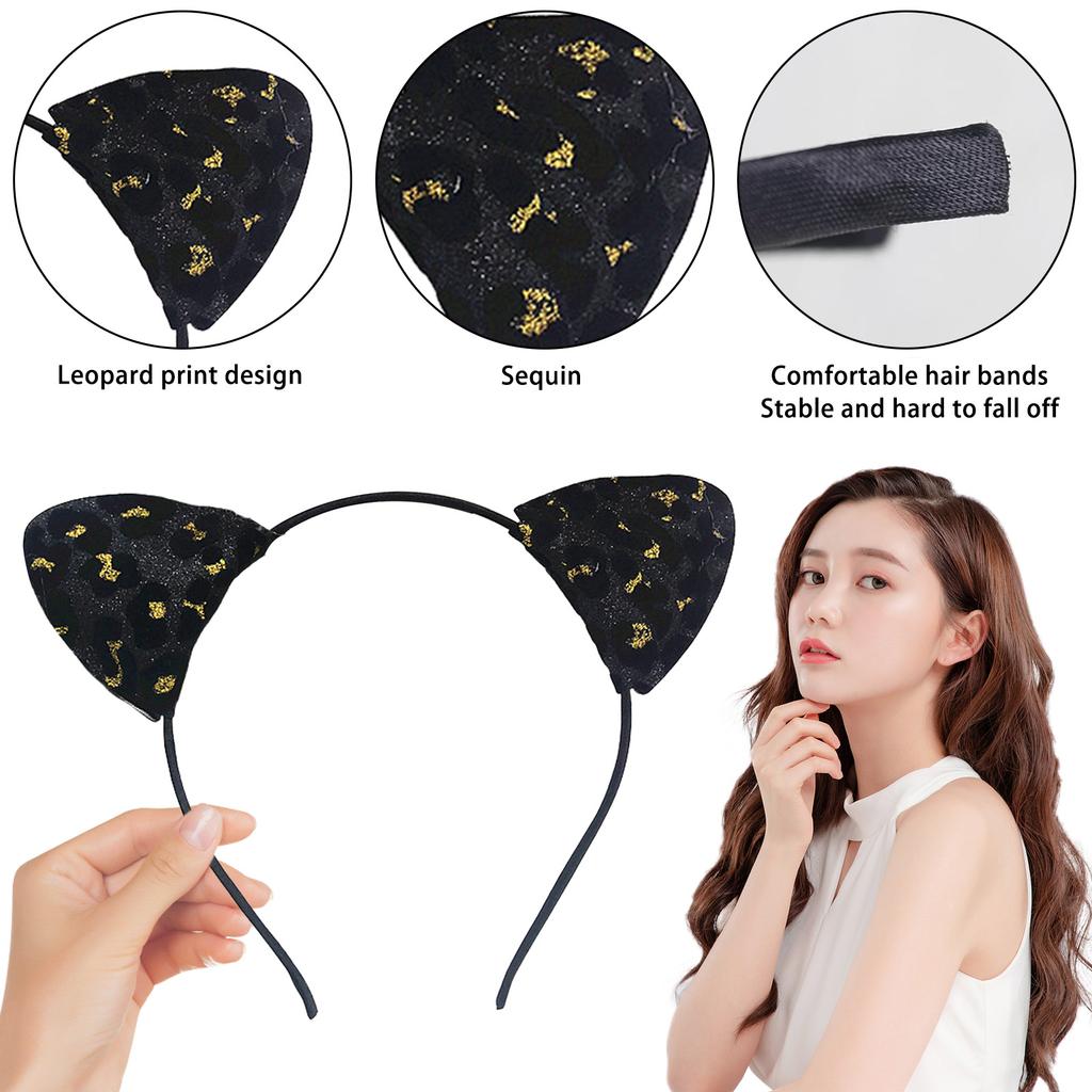 Leopard Pattern Cats Ear Headband for Women and Girl Costume Hairhoop Music Festival Holiday Party Gathering Hairband