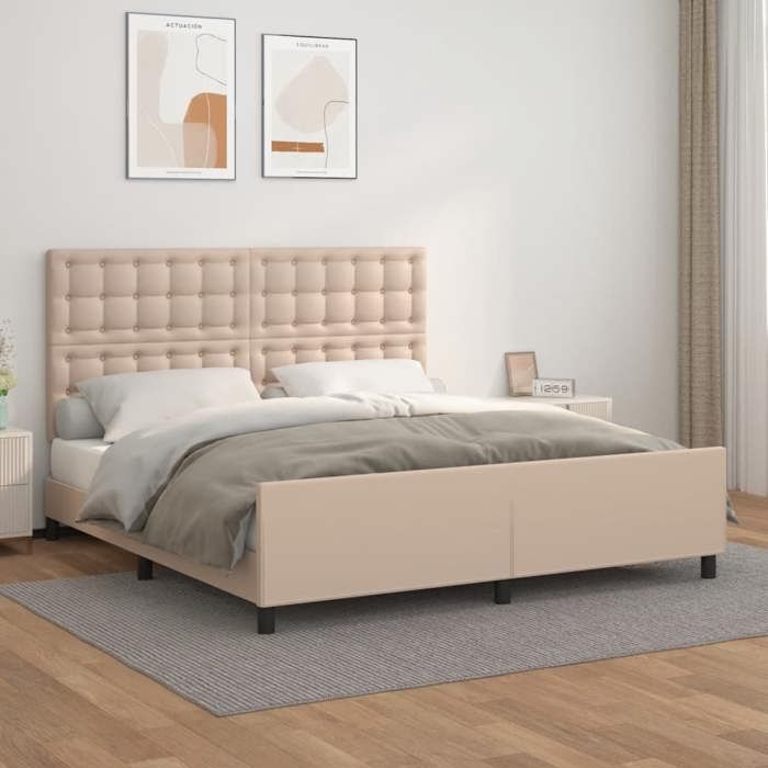 3125590 vidaXL Bed Frames with Headboard Cappuccino 180x200 Cm Faux Leather