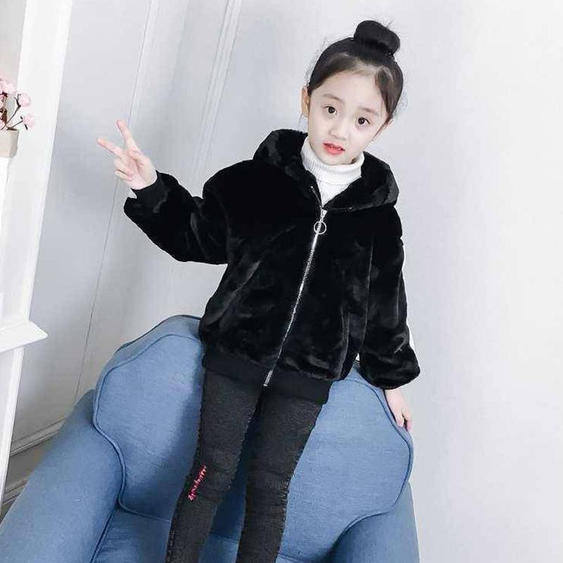 Thick Warm Winter Jacket Girls Corduroy Hooded Sweater Sleeve Plus Velet Kids Outerwear Teenager Windbreaker Coat