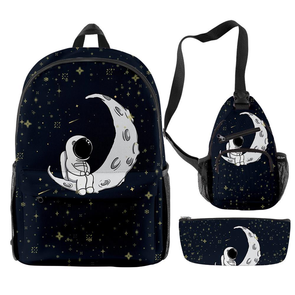 Classico Novità Strano Figo astronauta Stampa 3D 3pz/Set alunno Zaini Scolastici Zaino da Viaggio per Laptop Borsa a Petto Astuccio