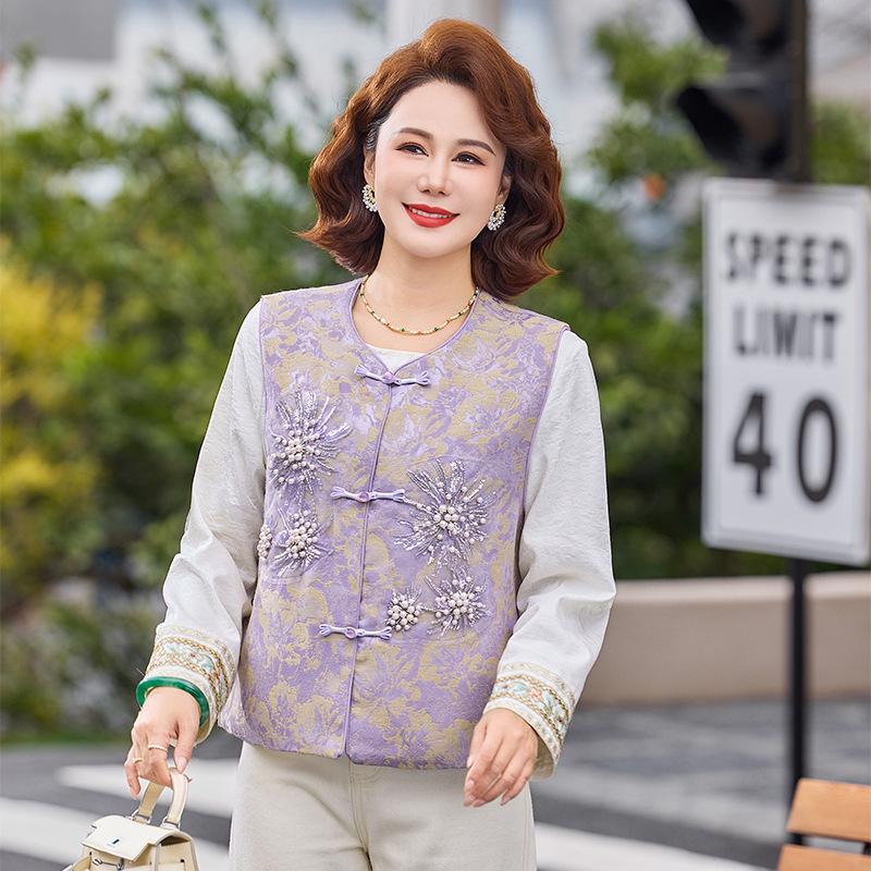 

Spring Style Chinese Vest for Women: Elegant, Heavy Work Design for Mothers Aged 40-60 3XL (125-140 lbs)