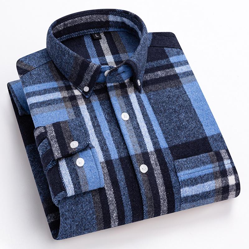 New In Shirt Hight Qulity 100%cotton Sanding Long-sleeve Shirts for Men Slim Fit Casual Shirt Soft Plaid Designer Office Clothes