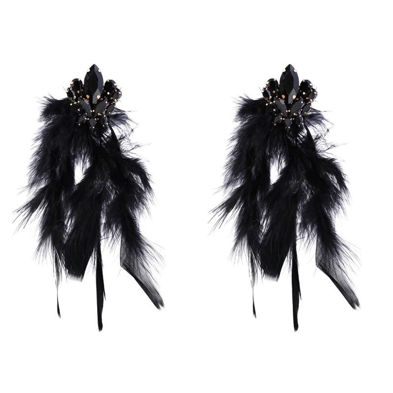 Orecchini Lunghi Boho Chic con Frange di Piume e Design Floreale in Lega con Strass per Donna