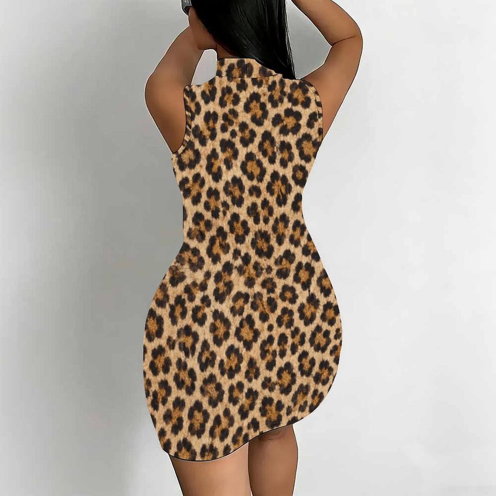 Women Plus Size High Neck Sleeveless Black Floral Printed Bodycon Mini Dress