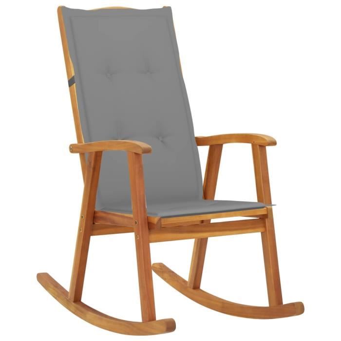 VidaXL Chaise à bascule, avec coussins, Bois d'acacia massif