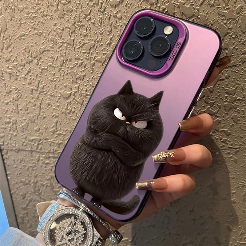 Cute White Cat Electroplate Silver IMD Phone Case For iPhone 16 Pro Max 11 12 13 14 15 7 8 Plus 16E X XS Shockproof Back Cover