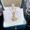 Neue Exquisite Vollkristall Rosa Schwan Anhänger Halskette für Damen Luxus Goldfarbe Edelstahl Halsband Korea Schmuck Farbecht