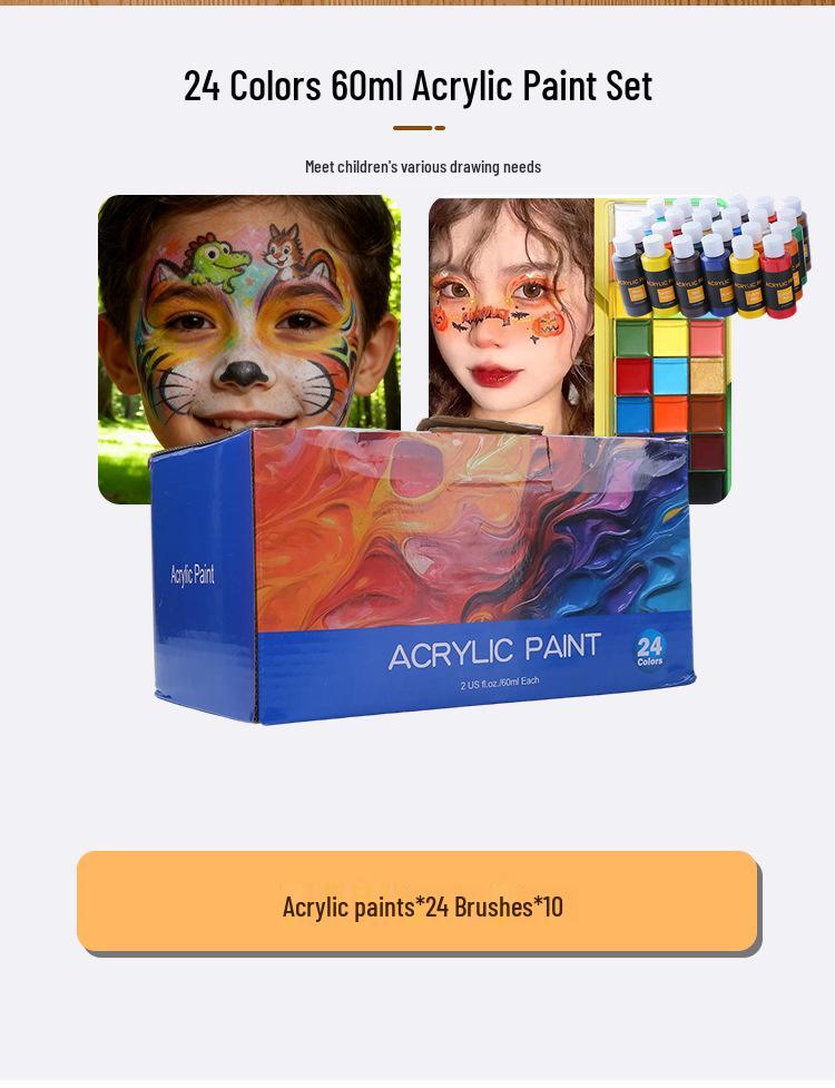 Acrylic Paint Set: 24 Colors, 60ml Bottles for Art Students and Studio Sketching