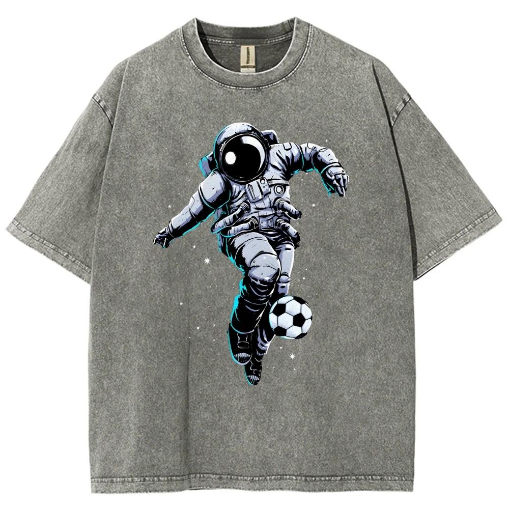 Astronaut Football T Shirts Unisex Fit Washed Tees Men Women Casual Short Sleeve T-shirts Cotton Oversized T-shirt